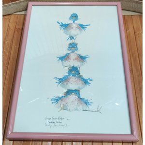 Vtg Carolyn Shores Wright 1987 Pecking Order Birds Signed Framed Art Print 11x8"